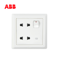 ABB开关插座徳逸系列白色二位二极扁圆两用带开关带灯插座10A
