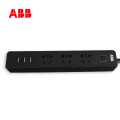 ABB排插接线板三位五孔带3USB带总控带灯10A-黑色