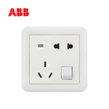 ABB开关插座德静系列白色二位二三极带开关带灯插座10A