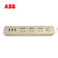 ABB排插接线板三位五孔带3USB带总控带灯10A-朝霞金
