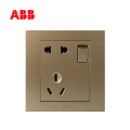 ABB开关插座永致系列朝霞金二位二三极带开关插座10A