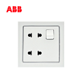 ABB开关插座德宁系列白色二位二极扁圆两用带开关插座 10A