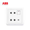 ABB开关插座德静系列白色二位二极扁圆两用带开关带灯插座10A