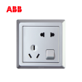ABB开关插座徳逸系列银色二位二、三极带开关插座10A