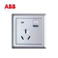ABB开关插座徳逸系列银色一位三极带开关带灯插座16A