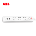 ABB排插接线板三位五孔带3USB带总控带灯10A-白色