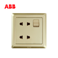 ABB开关插座徳逸系列珍珠金二位二极扁圆两用带开关插座10A